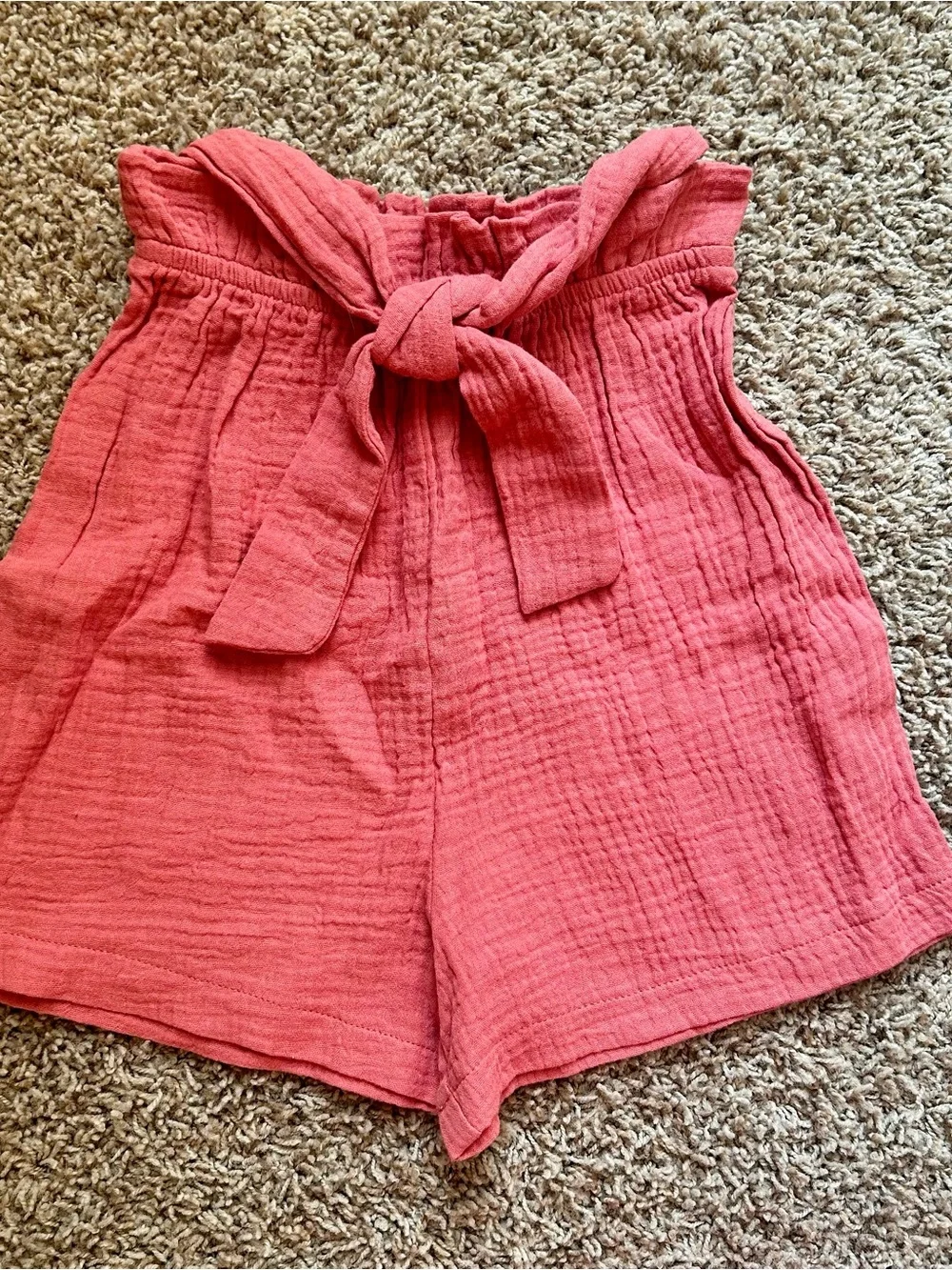 NWOT Paper Doll Coral Pink Ruffled Button Top & Tie Waist Shorts